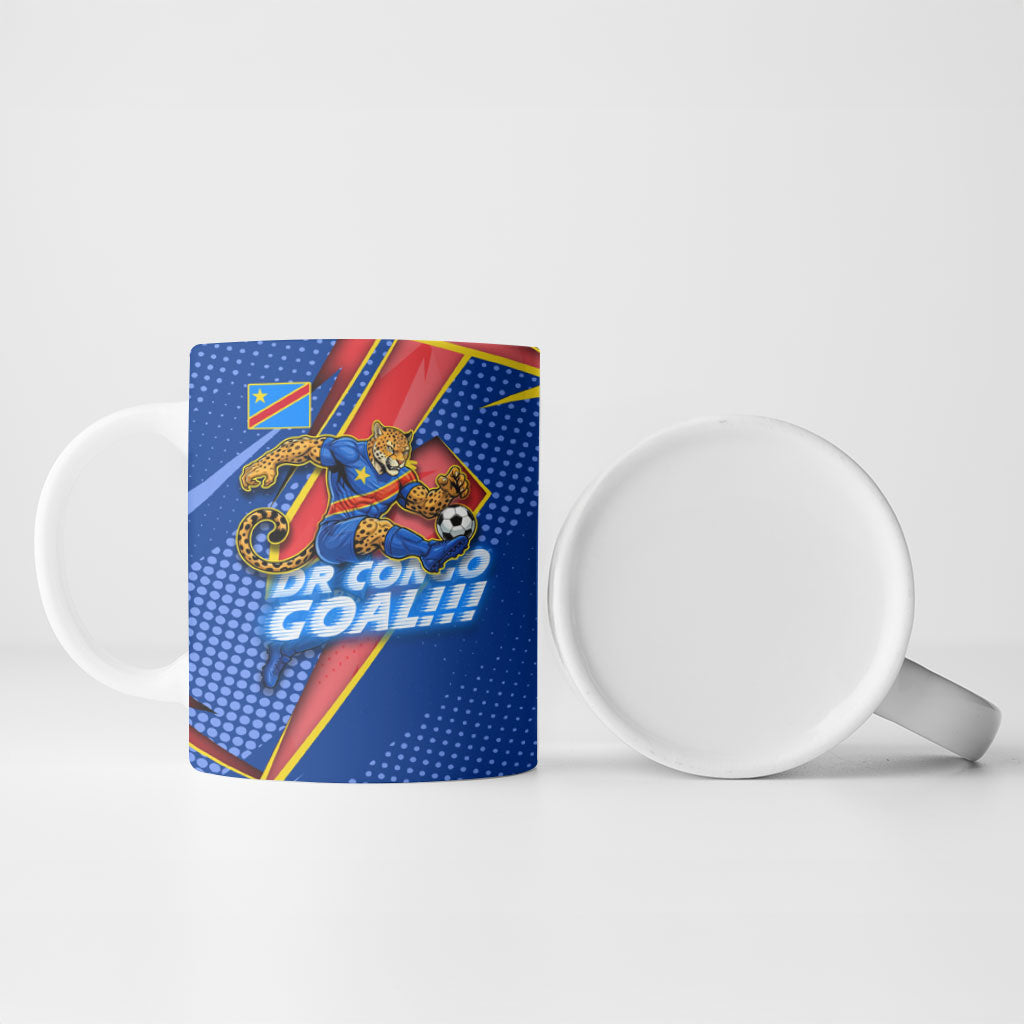 Personalized DR Congo Football Leopard GOAL Ceramic Mug Congolese Football Champion - Dynamic Halftone Soccer Style