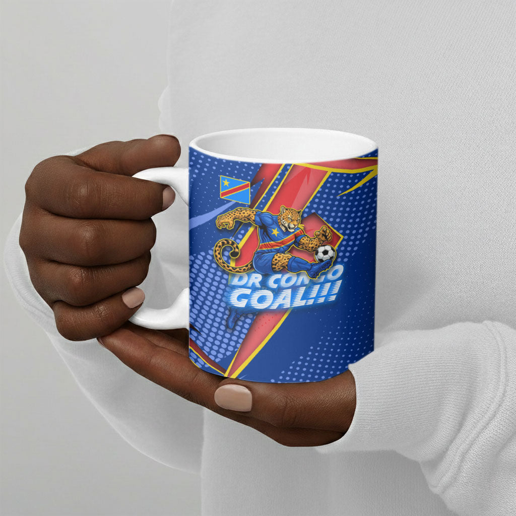 Personalized DR Congo Football Leopard GOAL Ceramic Mug Congolese Football Champion - Dynamic Halftone Soccer Style