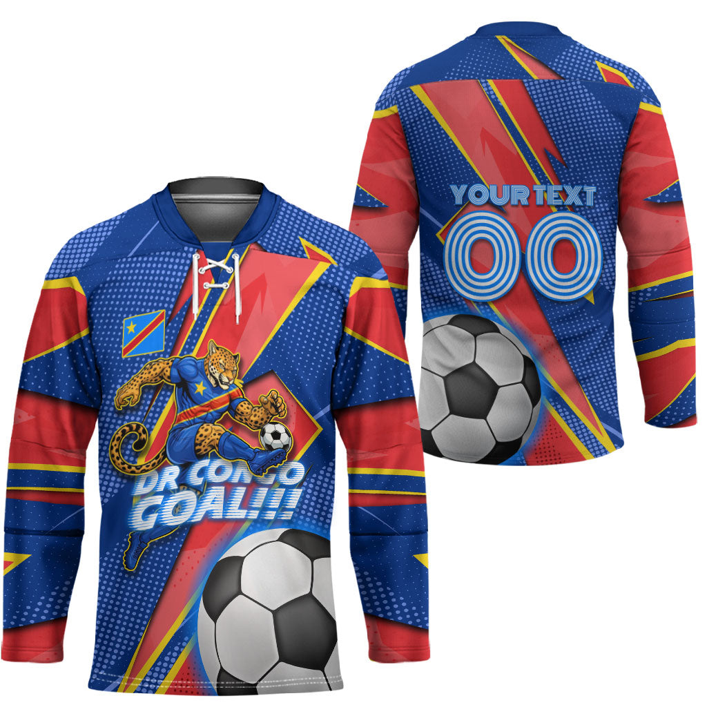 Personalized DR Congo Football Leopard GOAL Hockey Jersey Congolese Football Champion - Dynamic Halftone Soccer Style