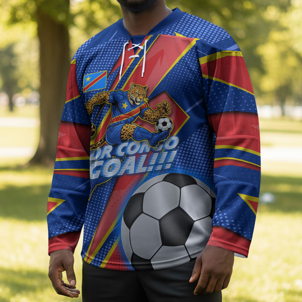 Personalized DR Congo Football Leopard GOAL Hockey Jersey Congolese Football Champion - Dynamic Halftone Soccer Style