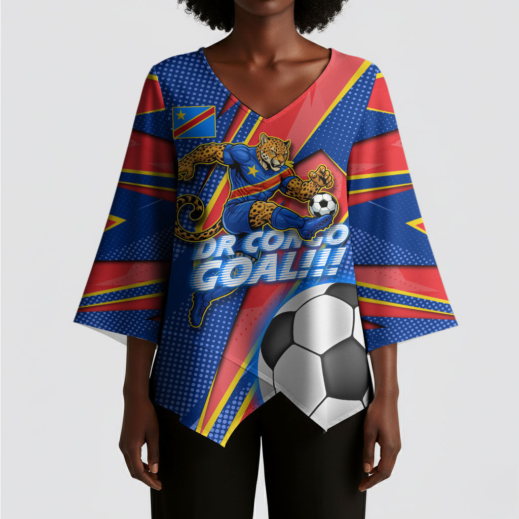 Personalized DR Congo Football Leopard GOAL Kimono Sleeve Blouse Congolese Football Champion - Dynamic Halftone Soccer Style