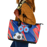 Personalized DR Congo Football Leopard GOAL Leather Tote Bag Congolese Football Champion - Dynamic Halftone Soccer Style