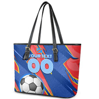Personalized DR Congo Football Leopard GOAL Leather Tote Bag Congolese Football Champion - Dynamic Halftone Soccer Style