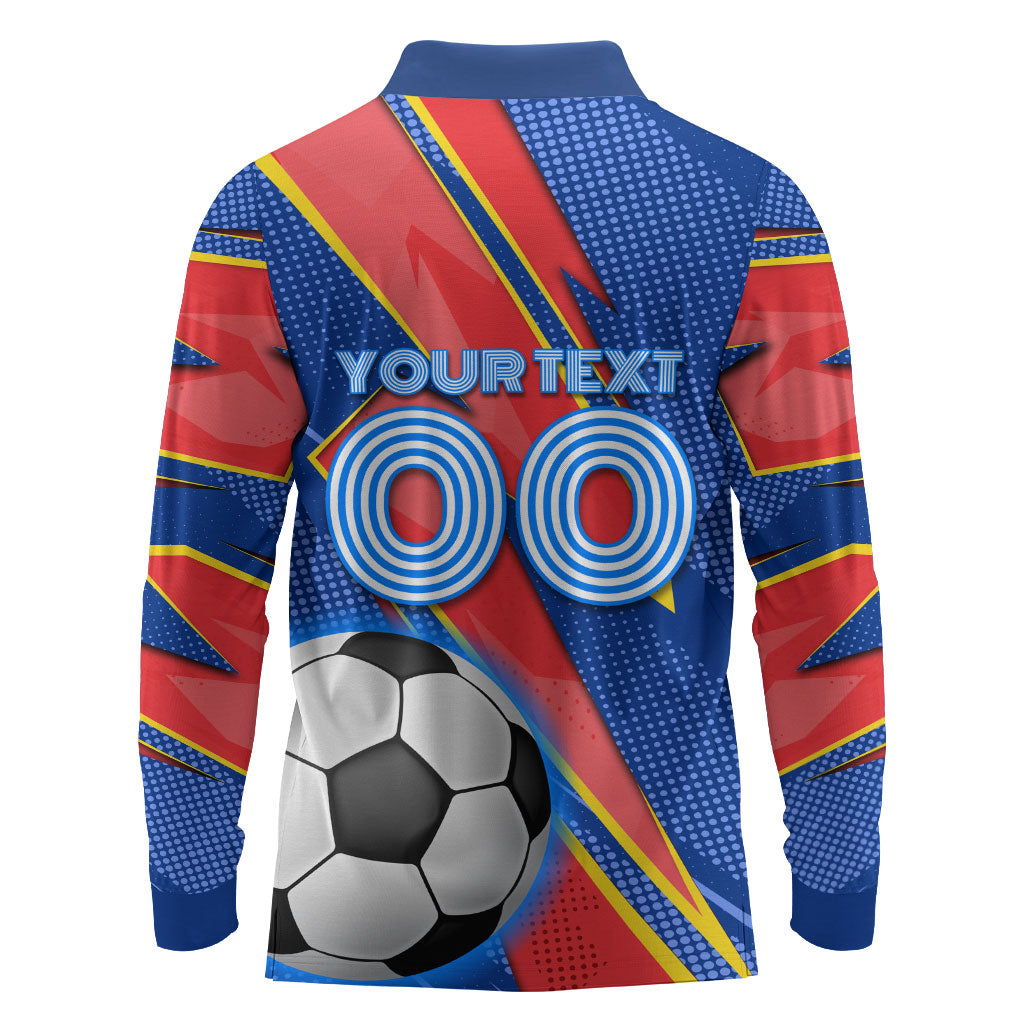 Personalized DR Congo Football Leopard GOAL Long Sleeve Polo Shirt Congolese Football Champion - Dynamic Halftone Soccer Style