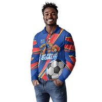 Personalized DR Congo Football Leopard GOAL Long Sleeve Polo Shirt Congolese Football Champion - Dynamic Halftone Soccer Style