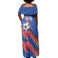 Personalized DR Congo Football Leopard GOAL Off Shoulder Maxi Dress Congolese Football Champion - Dynamic Halftone Soccer Style