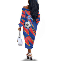 Personalized DR Congo Football Leopard GOAL Off The Shoulder Long Sleeve Dress Congolese Football Champion - Dynamic Halftone Soccer Style