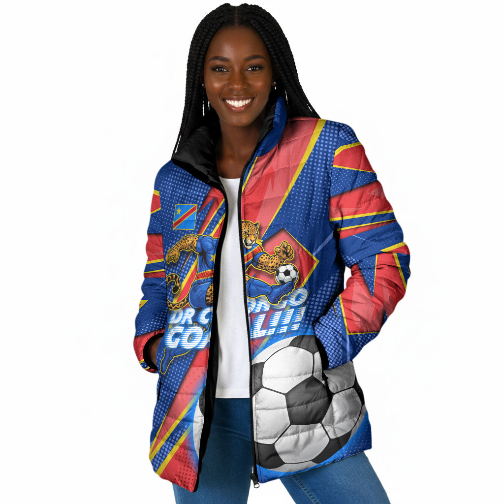Personalized DR Congo Football Leopard GOAL Padded Jacket Congolese Football Champion - Dynamic Halftone Soccer Style