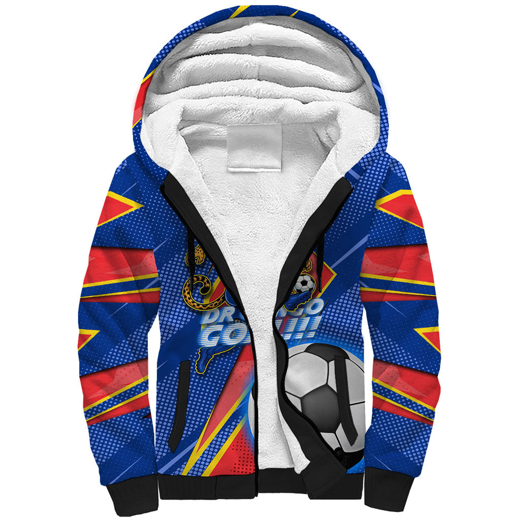 Personalized DR Congo Football Leopard GOAL Sherpa Hoodie Congolese Football Champion - Dynamic Halftone Soccer Style