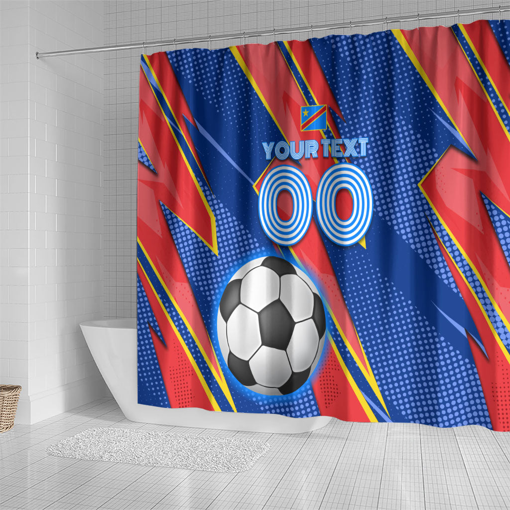 Personalized DR Congo Football Leopard GOAL Shower Curtain Congolese Football Champion - Dynamic Halftone Soccer Style