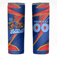 Personalized DR Congo Football Leopard GOAL Skinny Tumbler Congolese Football Champion - Dynamic Halftone Soccer Style