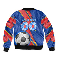 Personalized DR Congo Football Leopard GOAL Sleeve Zip Bomber Jacket Congolese Football Champion - Dynamic Halftone Soccer Style