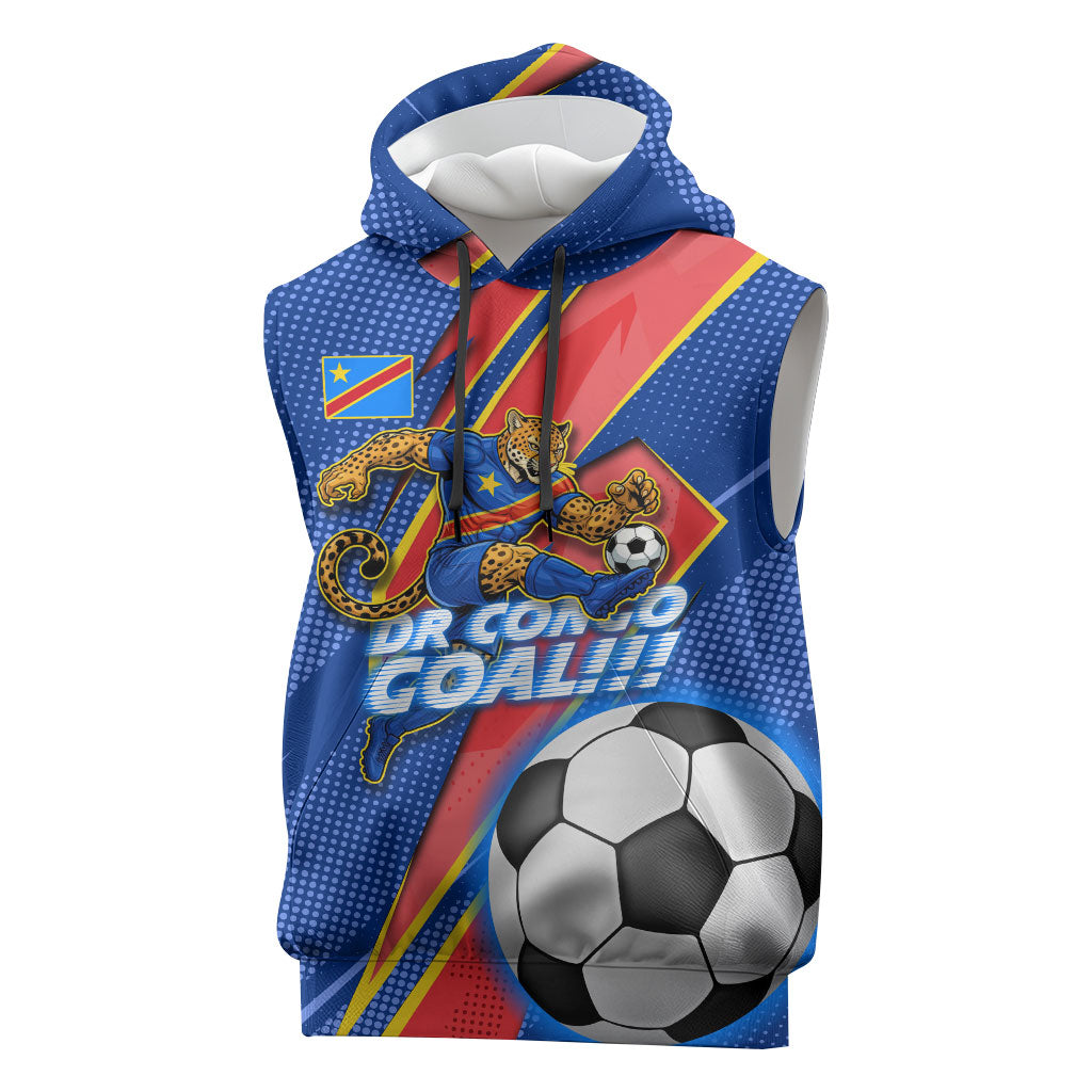 Personalized DR Congo Football Leopard GOAL Sleeveless Hoodie Congolese Football Champion - Dynamic Halftone Soccer Style