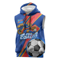 Personalized DR Congo Football Leopard GOAL Sleeveless Hoodie Congolese Football Champion - Dynamic Halftone Soccer Style