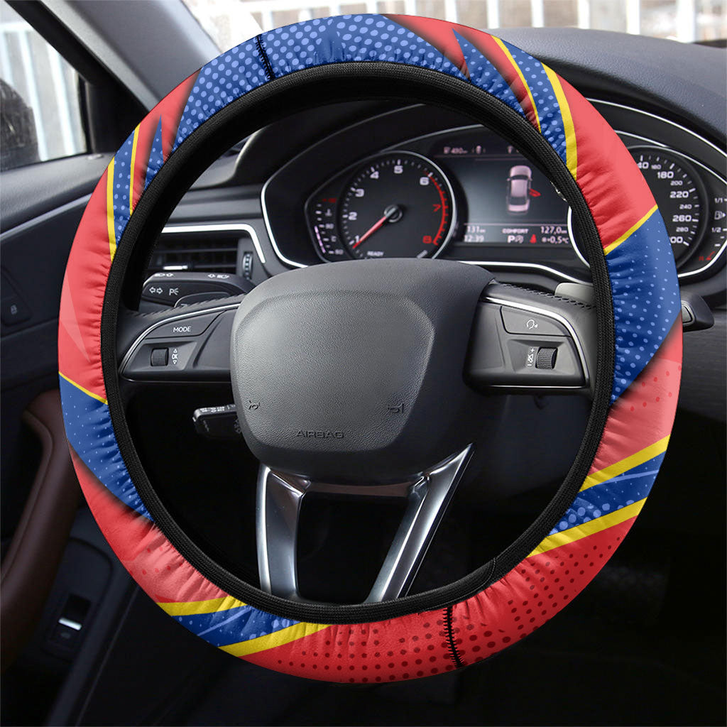 DR Congo Football Leopard GOAL Steering Wheel Cover Congolese Football Champion - Dynamic Halftone Soccer Style
