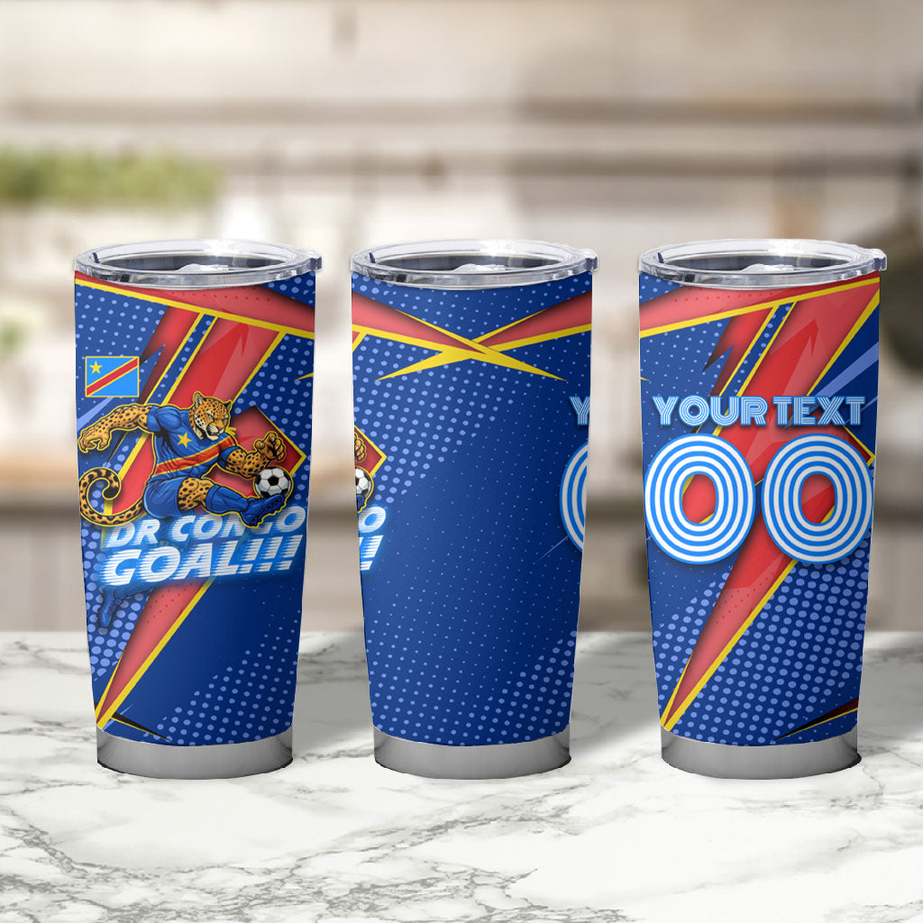 Personalized DR Congo Football Leopard GOAL Tumbler Cup Congolese Football Champion - Dynamic Halftone Soccer Style