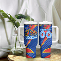 Personalized DR Congo Football Leopard GOAL Tumbler With Handle Congolese Football Champion - Dynamic Halftone Soccer Style