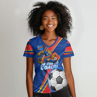 Personalized DR Congo Football Leopard GOAL Women V-Neck T-Shirt Congolese Football Champion - Dynamic Halftone Soccer Style