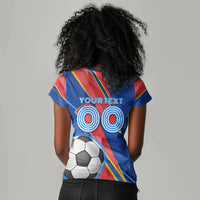 Personalized DR Congo Football Leopard GOAL Women V-Neck T-Shirt Congolese Football Champion - Dynamic Halftone Soccer Style