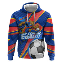 Personalized DR Congo Football Leopard GOAL Zip Hoodie Congolese Football Champion - Dynamic Halftone Soccer Style
