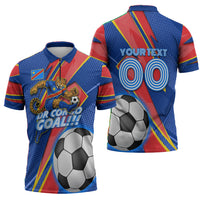 Personalized DR Congo Football Leopard GOAL Zipper Polo Shirt Congolese Football Champion - Dynamic Halftone Soccer Style
