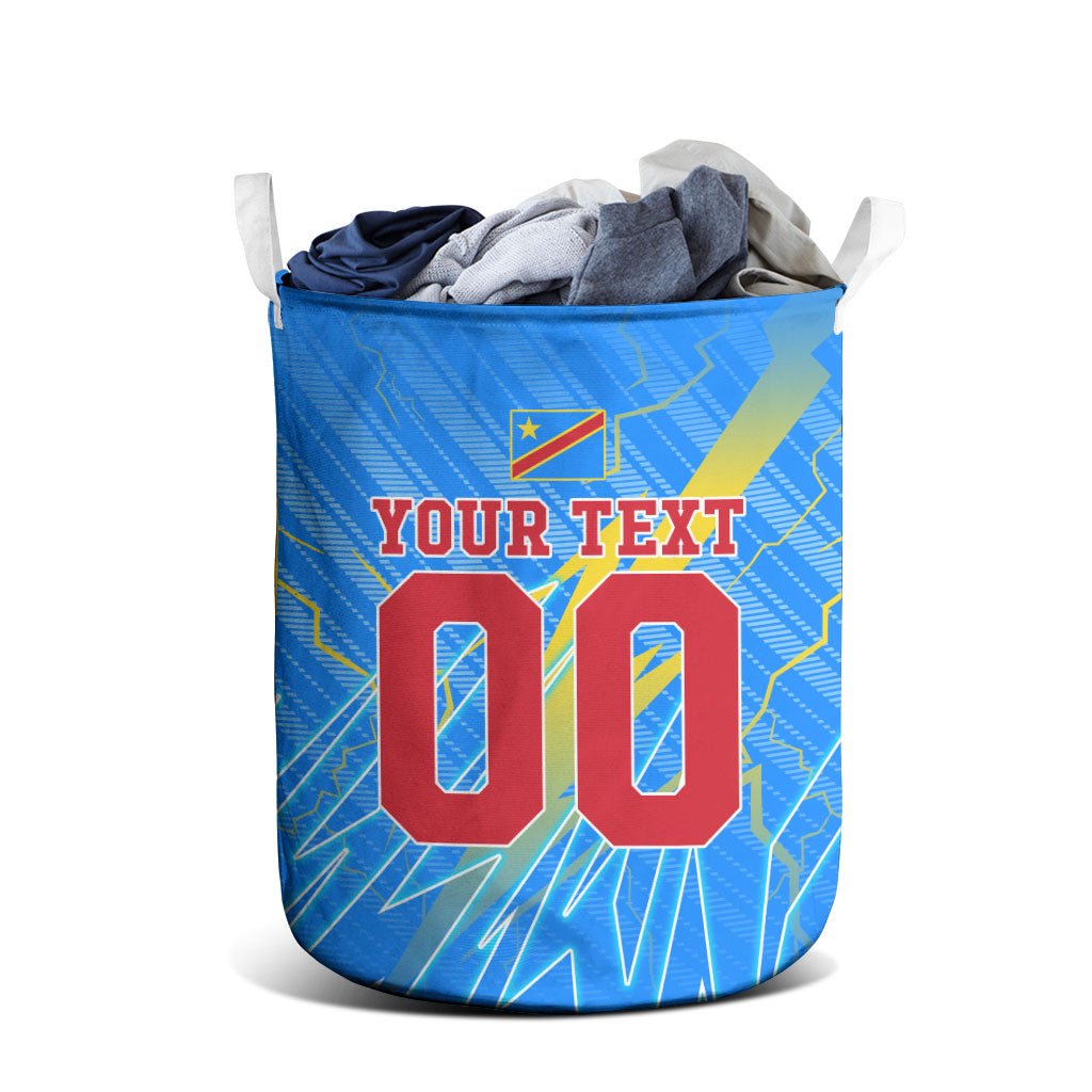 Personalized DR Congo Football Laundry Basket Lightning Leopard National Flag Motif