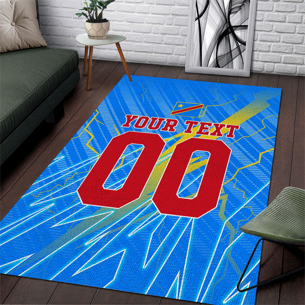 Personalized DR Congo Football Area Rug Lightning Leopard National Flag Motif