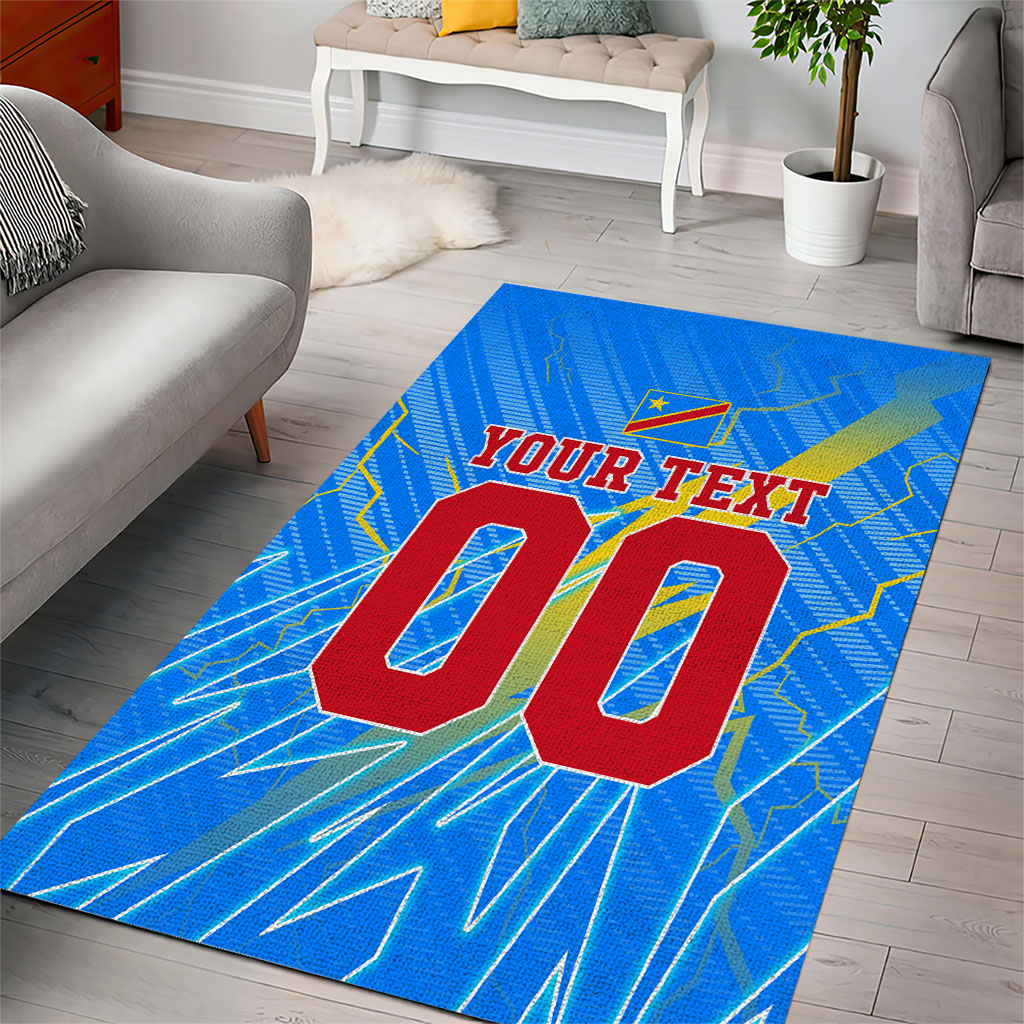 Personalized DR Congo Football Area Rug Lightning Leopard National Flag Motif