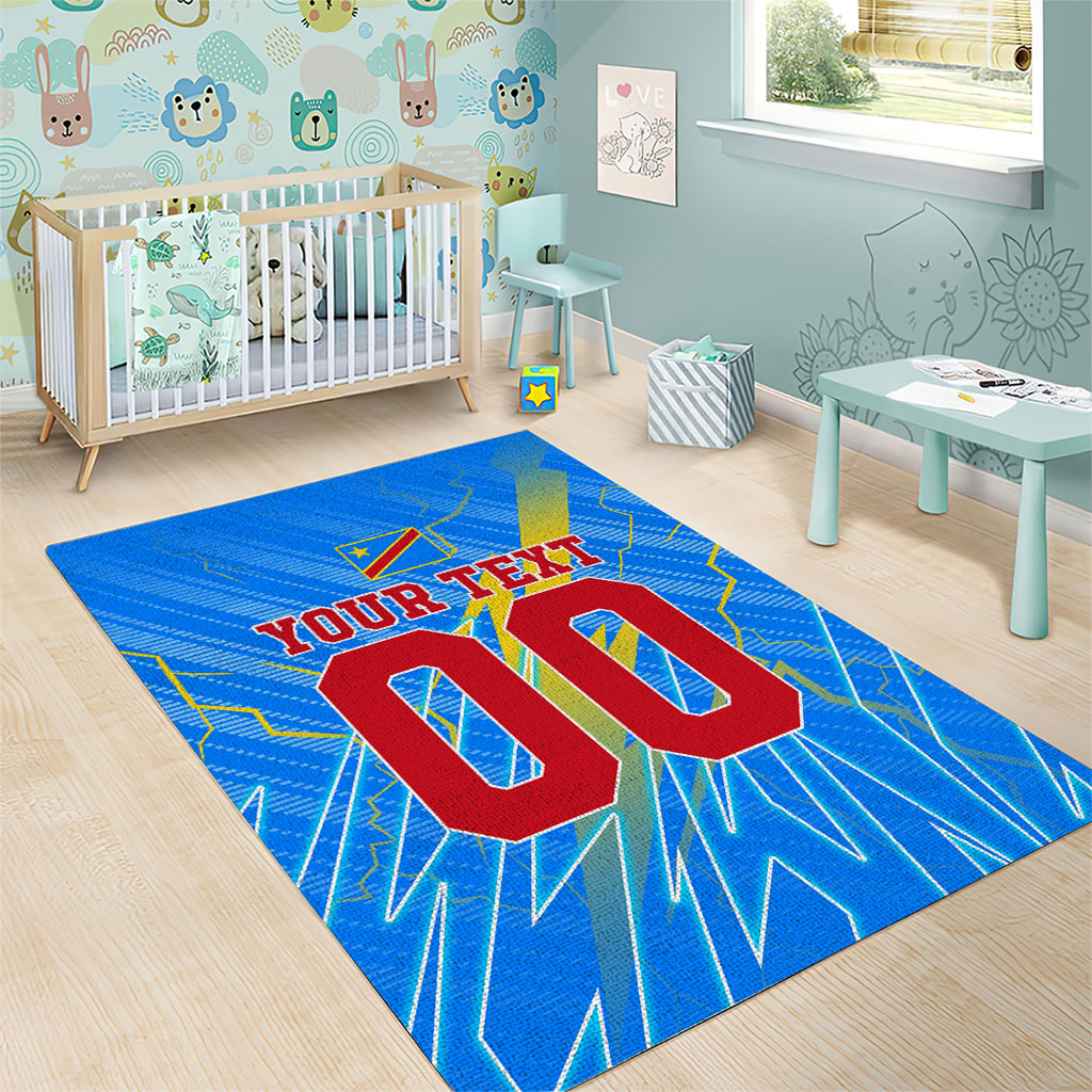 Personalized DR Congo Football Area Rug Lightning Leopard National Flag Motif