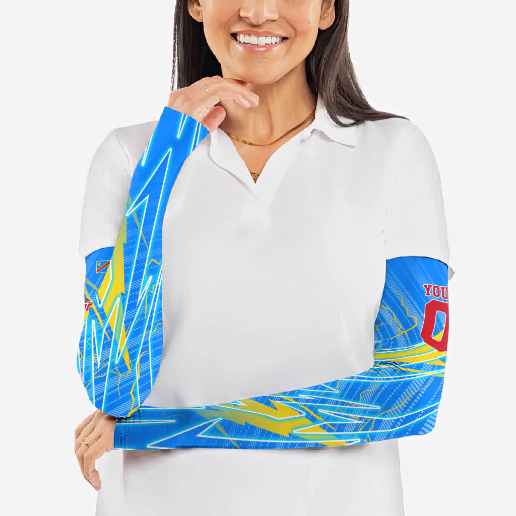 Personalized DR Congo Football Arm Sleeves Lightning Leopard National Flag Motif