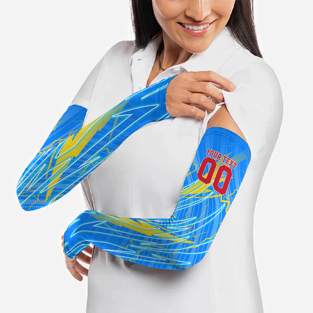 Personalized DR Congo Football Arm Sleeves Lightning Leopard National Flag Motif
