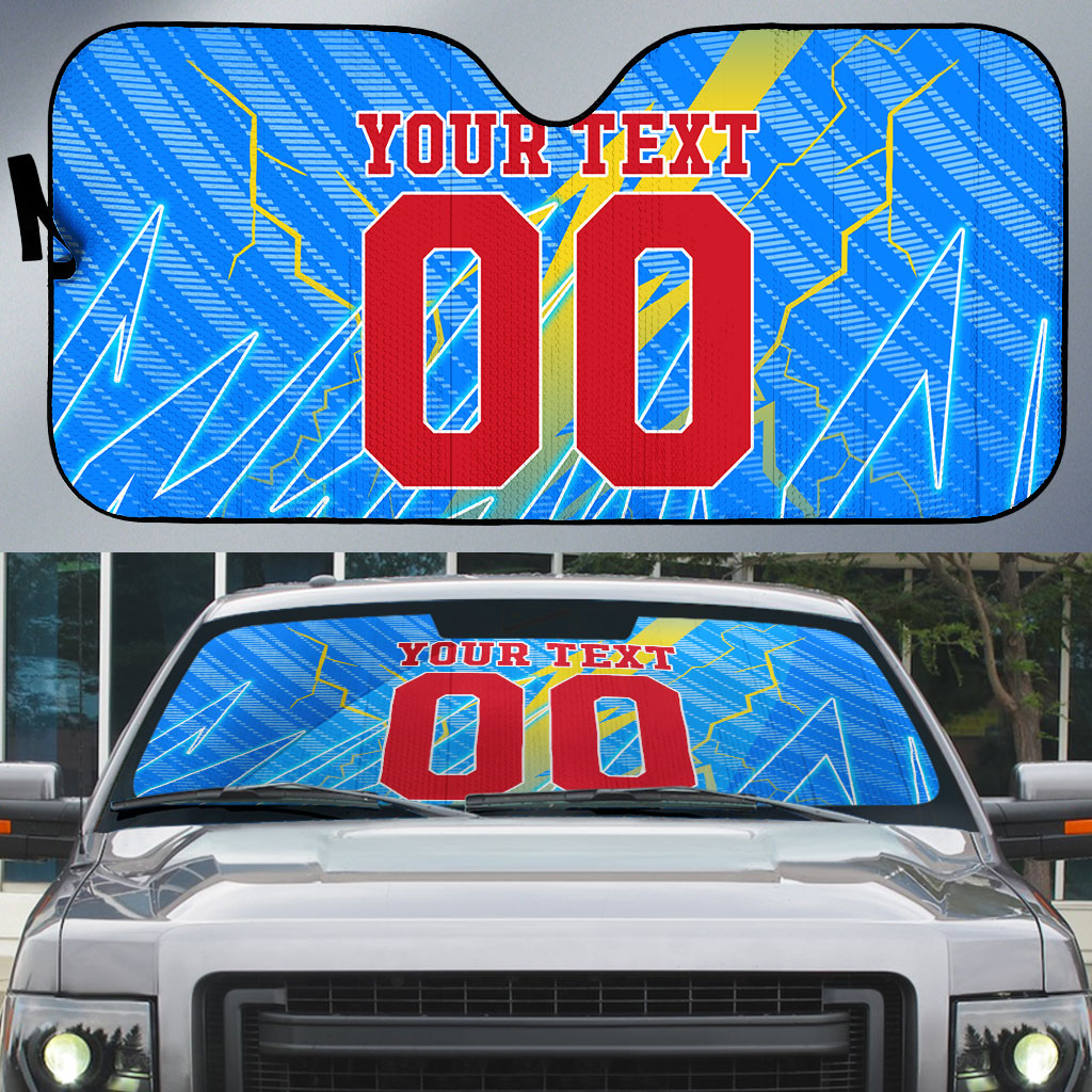 Personalized DR Congo Football Auto Sun Shade Lightning Leopard National Flag Motif
