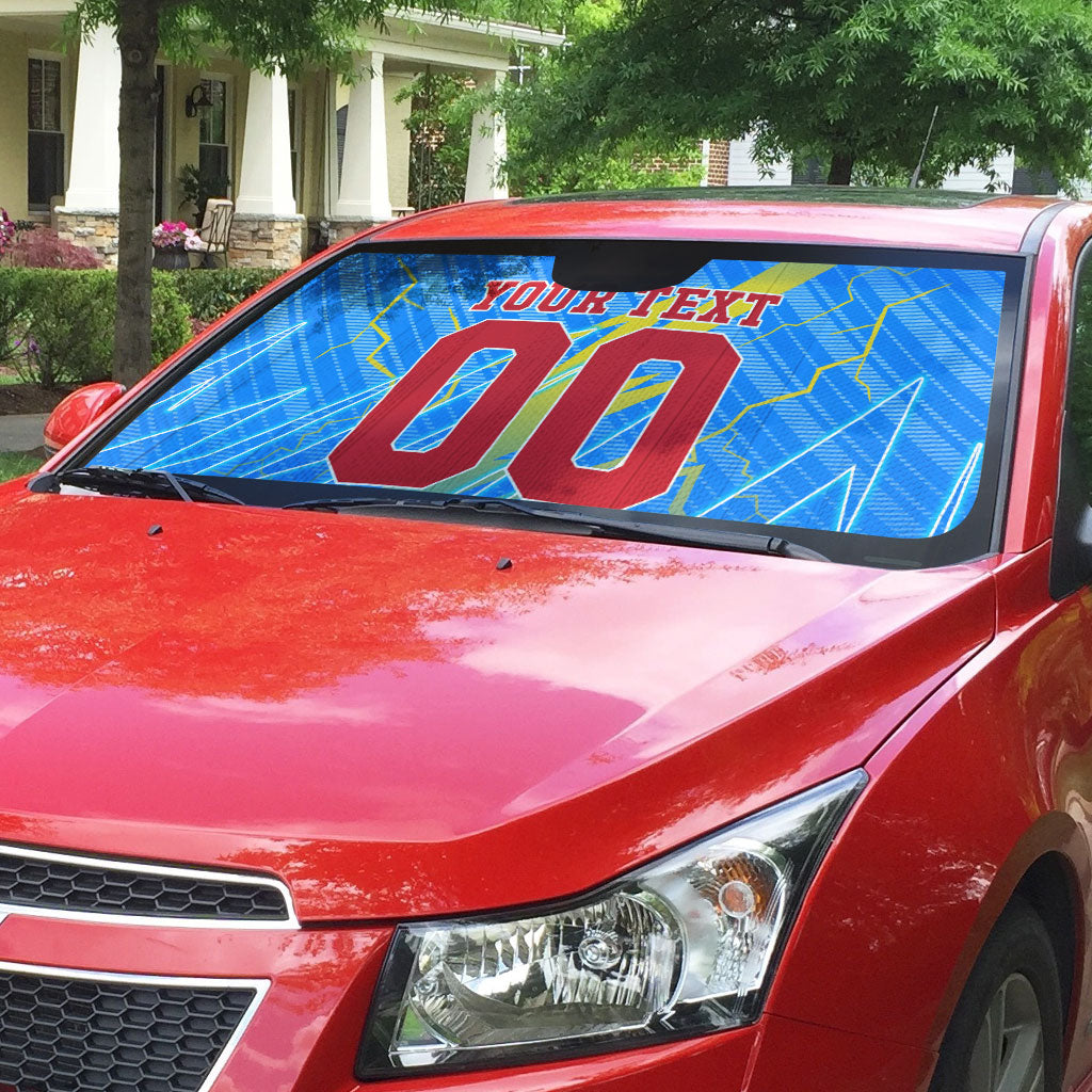 Personalized DR Congo Football Auto Sun Shade Lightning Leopard National Flag Motif
