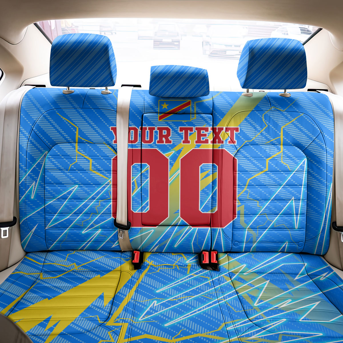 Personalized DR Congo Football Back Car Seat Cover Lightning Leopard National Flag Motif