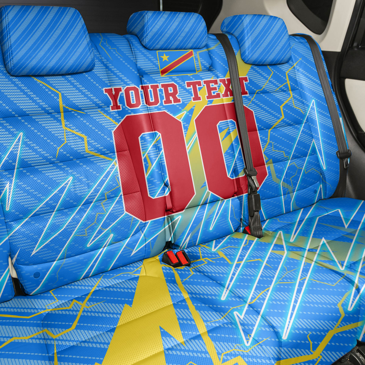 Personalized DR Congo Football Back Car Seat Cover Lightning Leopard National Flag Motif