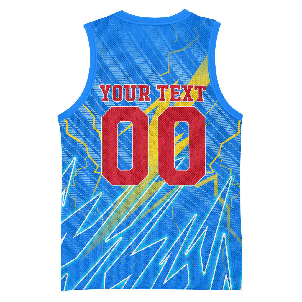 Personalized DR Congo Football Basketball Jersey Lightning Leopard National Flag Motif