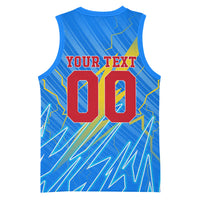 Personalized DR Congo Football Basketball Jersey Lightning Leopard National Flag Motif