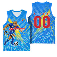 Personalized DR Congo Football Basketball Jersey Lightning Leopard National Flag Motif