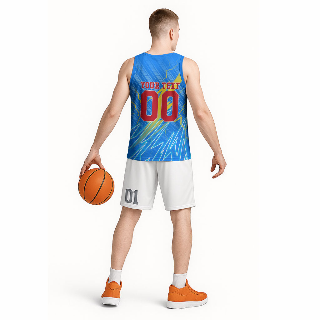 Personalized DR Congo Football Basketball Jersey Lightning Leopard National Flag Motif