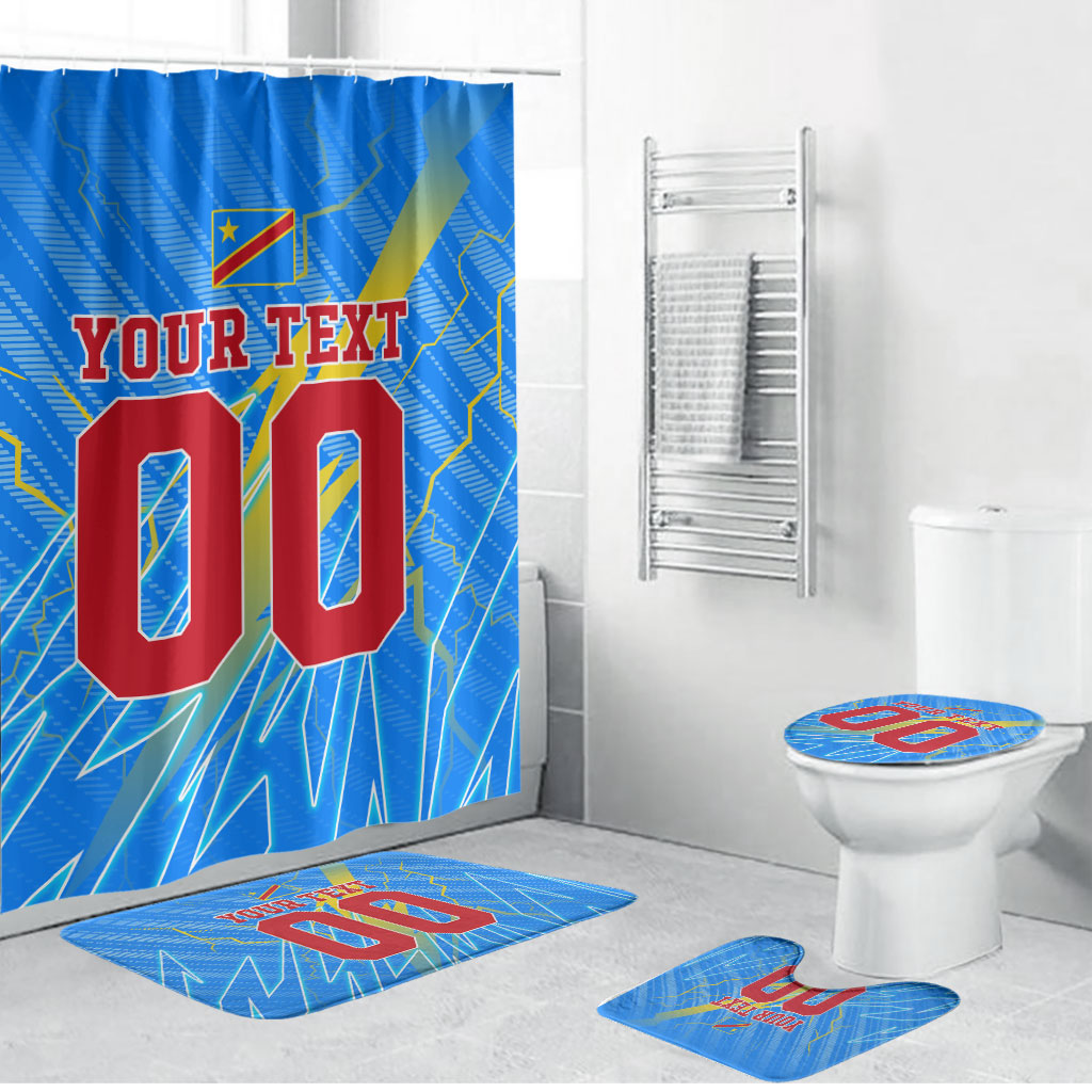 Personalized DR Congo Football Bathroom Set Lightning Leopard National Flag Motif