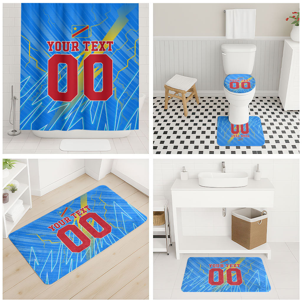 Personalized DR Congo Football Bathroom Set Lightning Leopard National Flag Motif