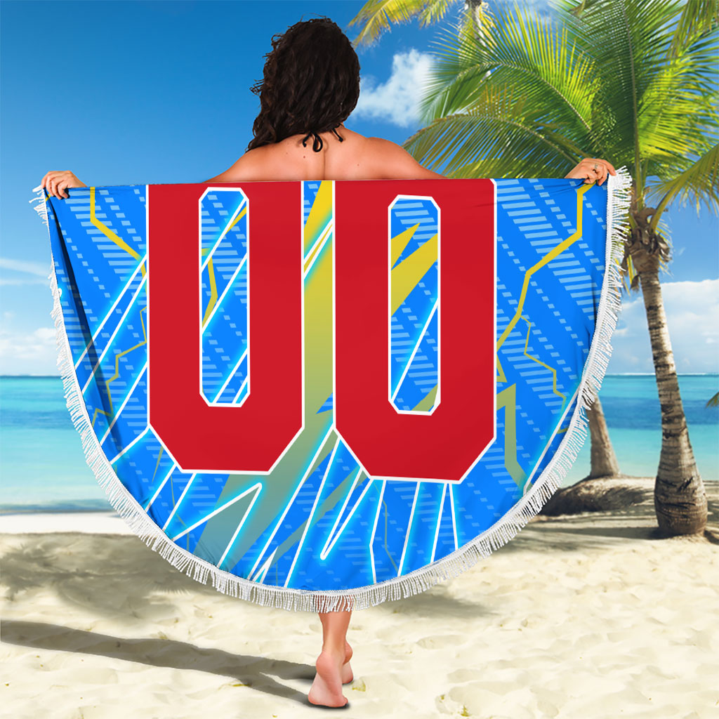 Personalized DR Congo Football Beach Blanket Lightning Leopard National Flag Motif