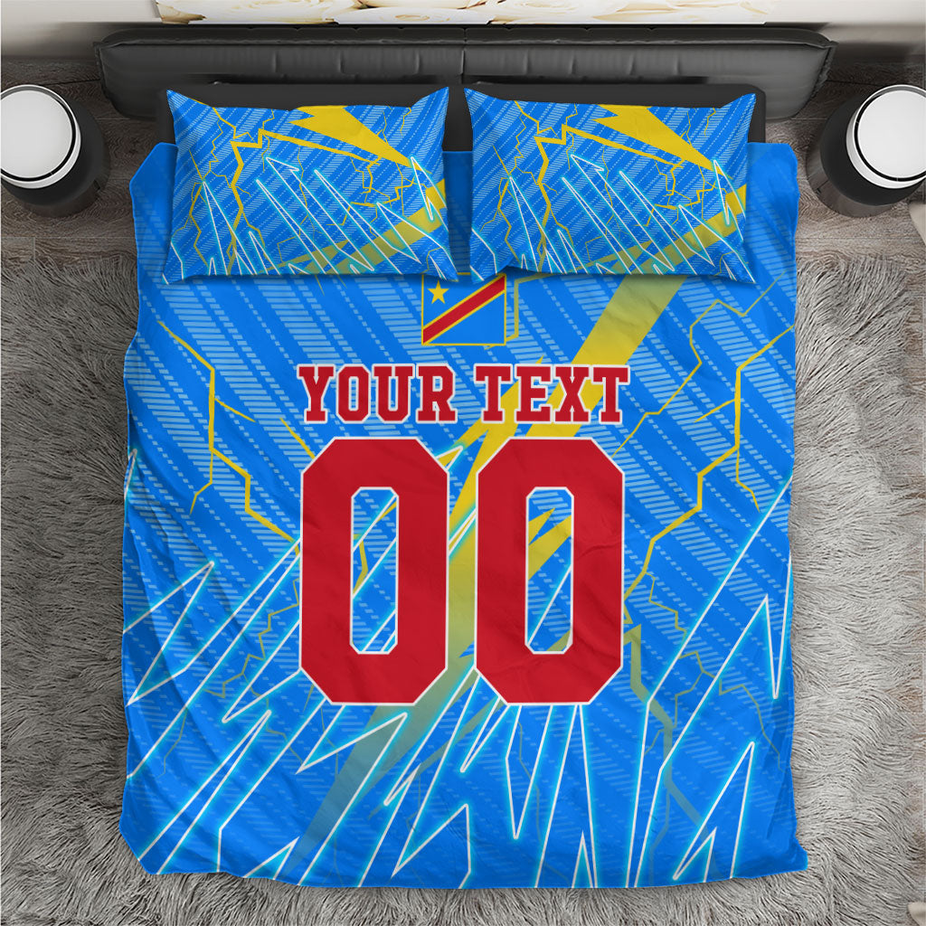 Personalized DR Congo Football Bedding Set Lightning Leopard National Flag Motif