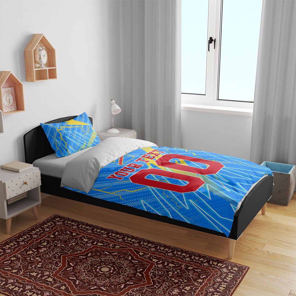 Personalized DR Congo Football Bedding Set Lightning Leopard National Flag Motif