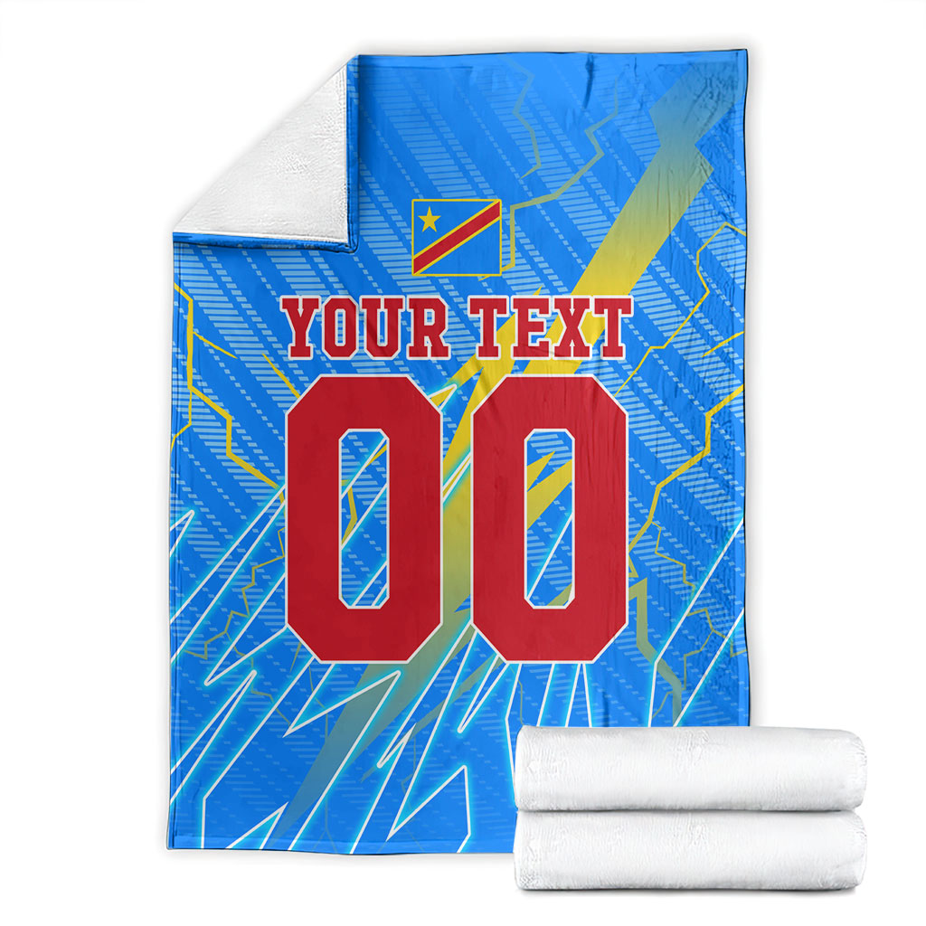 Personalized DR Congo Football Blanket Lightning Leopard National Flag Motif
