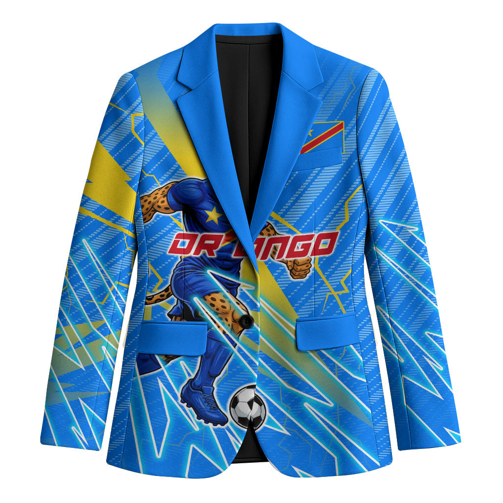 Personalized DR Congo Football Blazer Lightning Leopard National Flag Motif