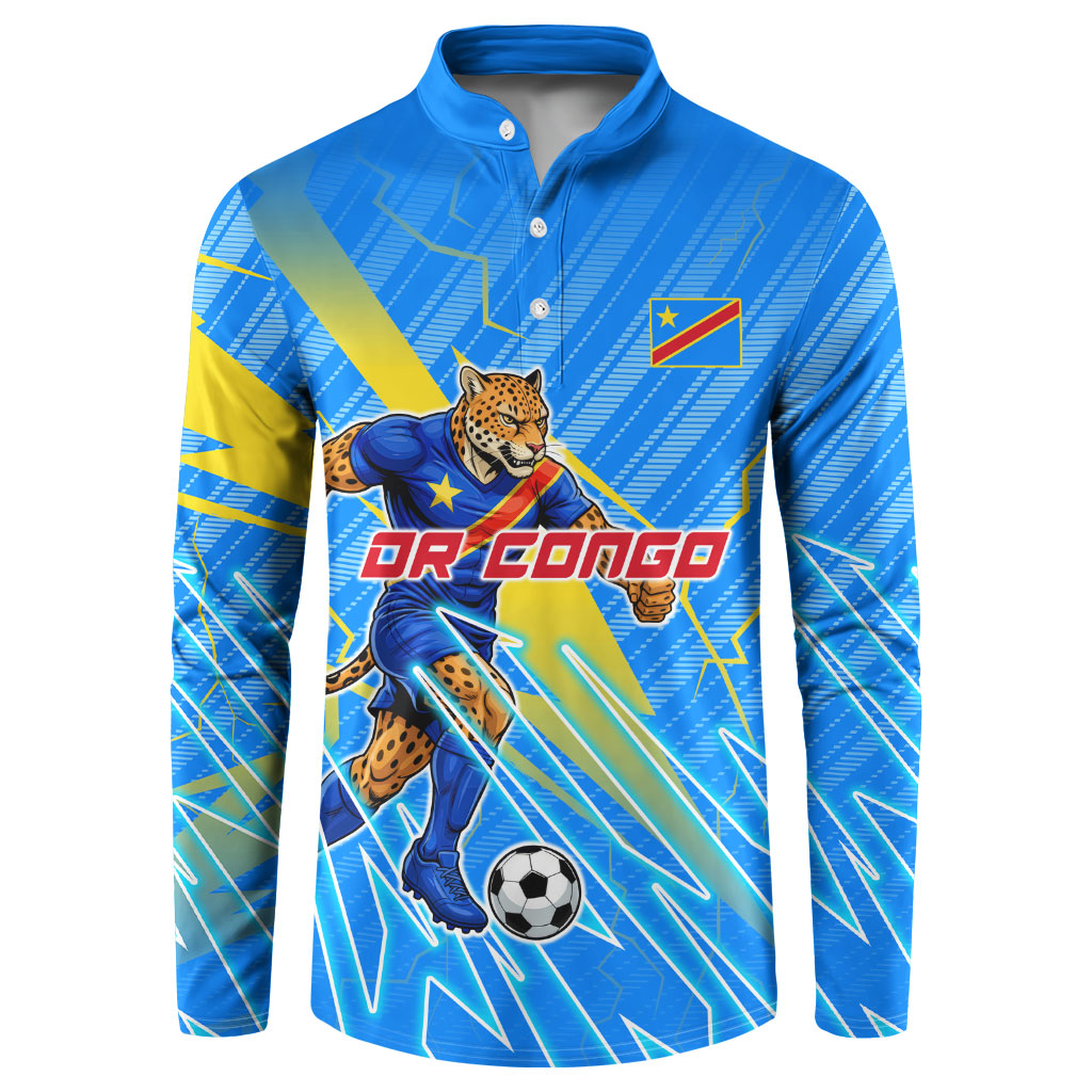 Personalized DR Congo Football Button Sweatshirt Lightning Leopard National Flag Motif