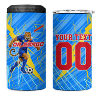 Personalized DR Congo Football 4 in 1 Can Cooler Tumbler Lightning Leopard National Flag Motif