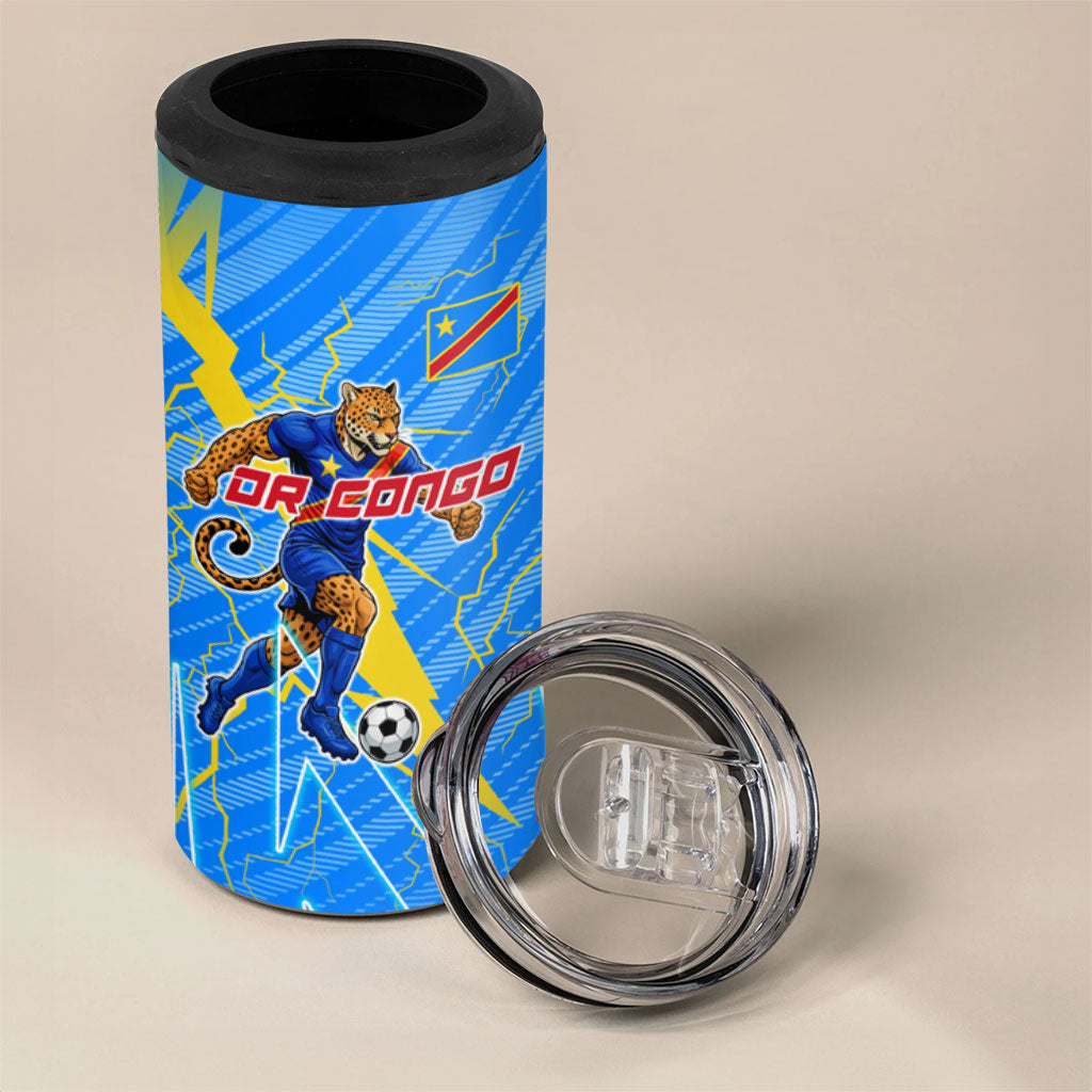 Personalized DR Congo Football 4 in 1 Can Cooler Tumbler Lightning Leopard National Flag Motif