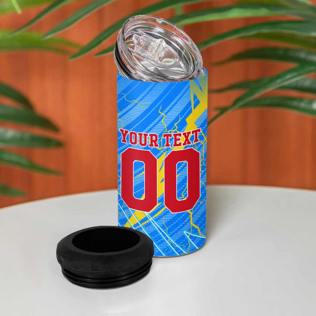 Personalized DR Congo Football 4 in 1 Can Cooler Tumbler Lightning Leopard National Flag Motif